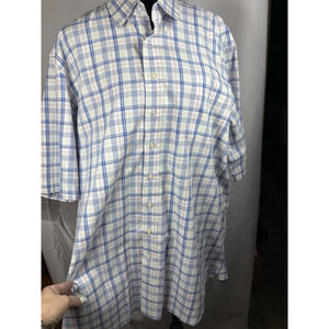 Alan Paine England Men Large Blue & Pink Stripe Button Dress Shirt Office Prep